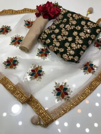 Three Piece  Fabric- Soft Georgette Body- Soft Georgette Salwer: included(unstitched) Dopatta: Georgette Work- High-Quality Embroidery