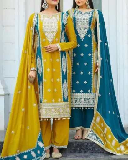 Indian moslin silk jorjet ambrodari work 3 pis  Body - indian moslin silk jorjet with ambrodari work with stone work and tersel Work Selor - moslin silk Orna - moslin silk febrik with heavy ambro work  👉 জুতা এবং ফুল থাকবে না।